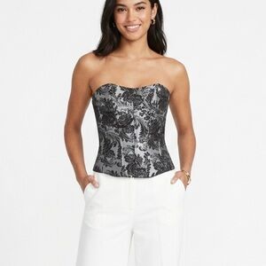 David's Bridal Strapless Black and Silver Brocade Corset